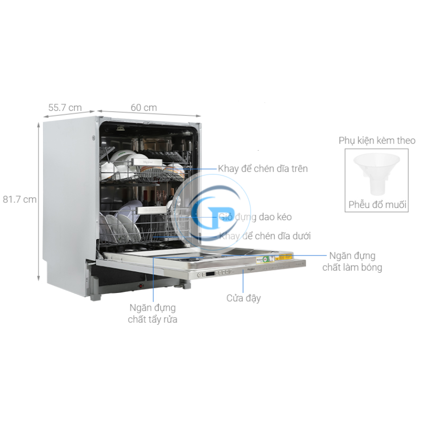 Máy rửa chén âm tủ Whirlpool WIO 3T133P
