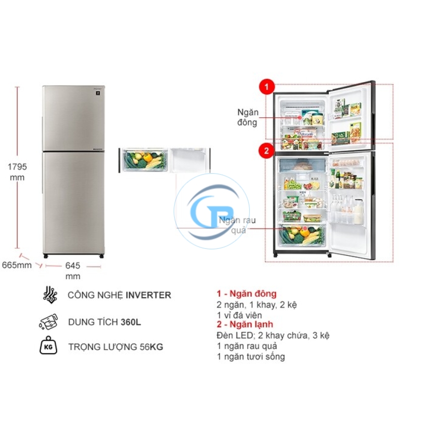 Tủ lạnh Sharp Inverter 360 lít SJ-XP382AE-SL
