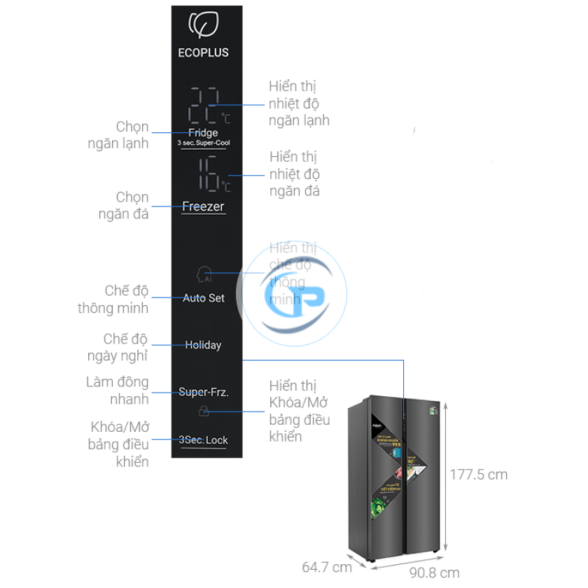 Tủ Lạnh Aqua Inverter  Side By Side AQR-S541XA(BL) 541 lít
