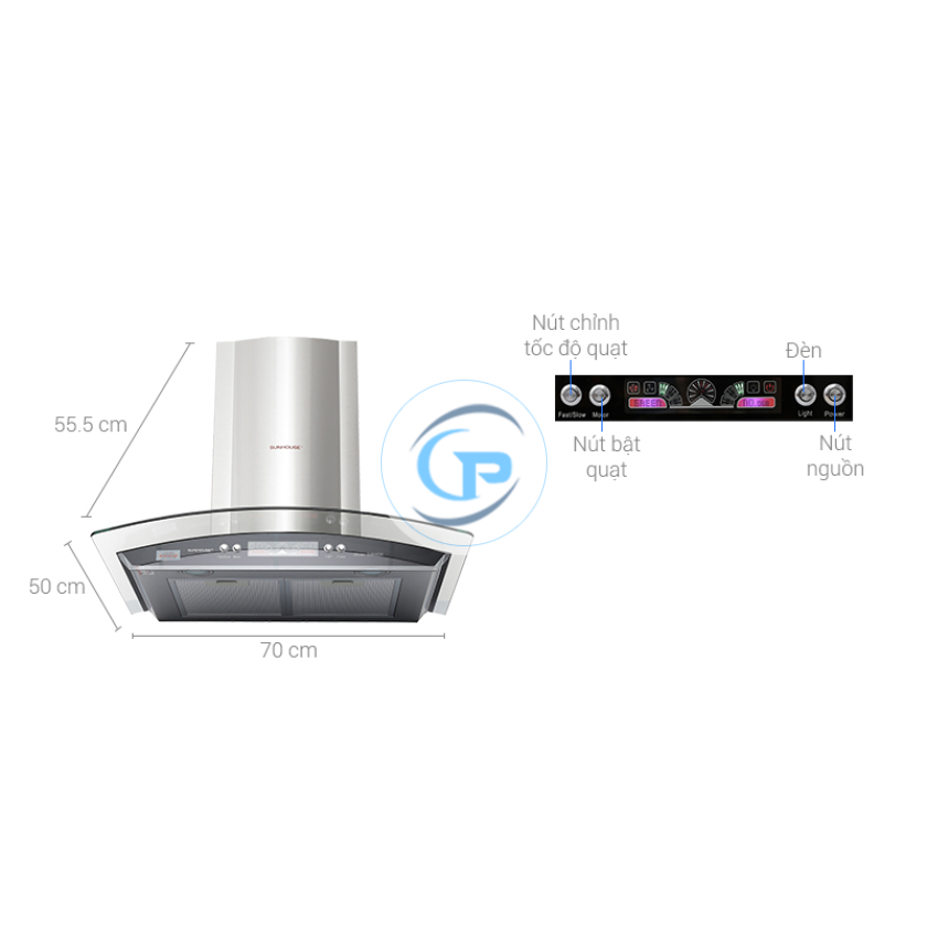 Máy hút mùi kính cong Sunhouse SHB6626
