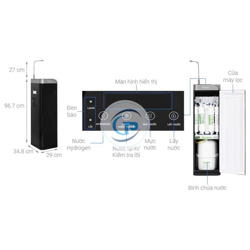 Máy lọc nước RO Hydrogen nguội lạnh Kangaroo Waterfall KG100EW 7 lõi