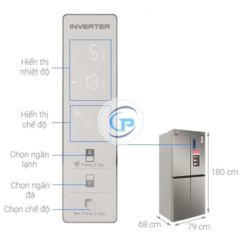 Tủ Lạnh Sharp Inverter 401 Lít SJ-FXP480VG-CH