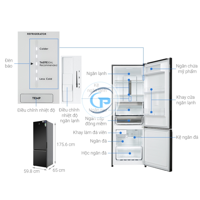 Tủ lạnh Electrolux Inverter 335 Lít EBB3702K-H