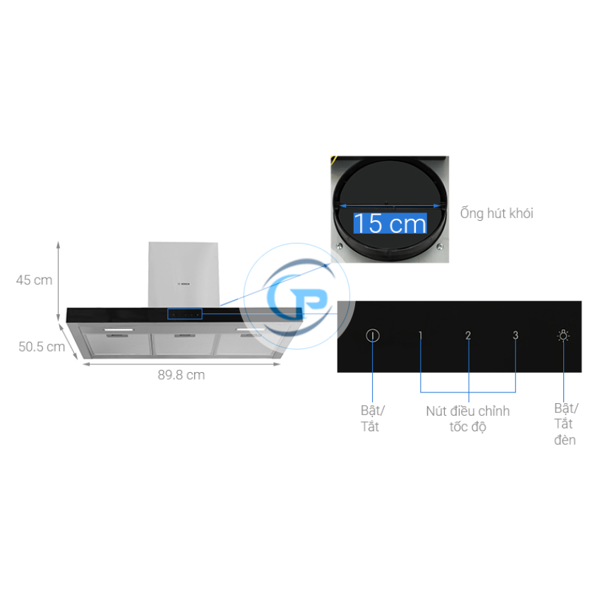 Máy hút mùi áp tường Bosch DWBM98G50B