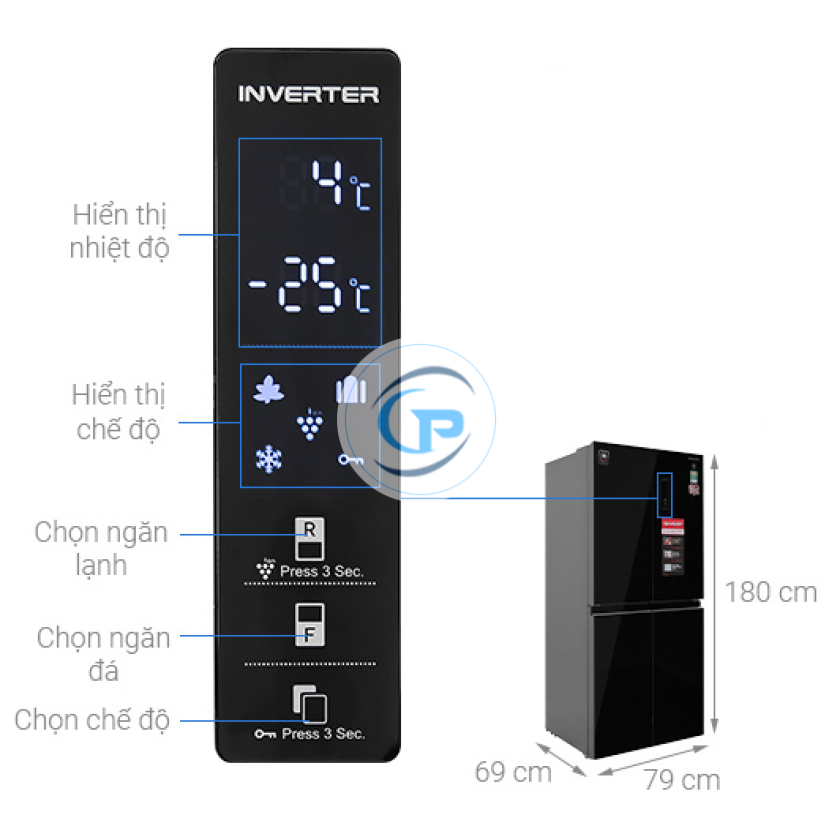 Tủ Lạnh Sharp Inverter SJ-FXP480VG-BK 401 lít