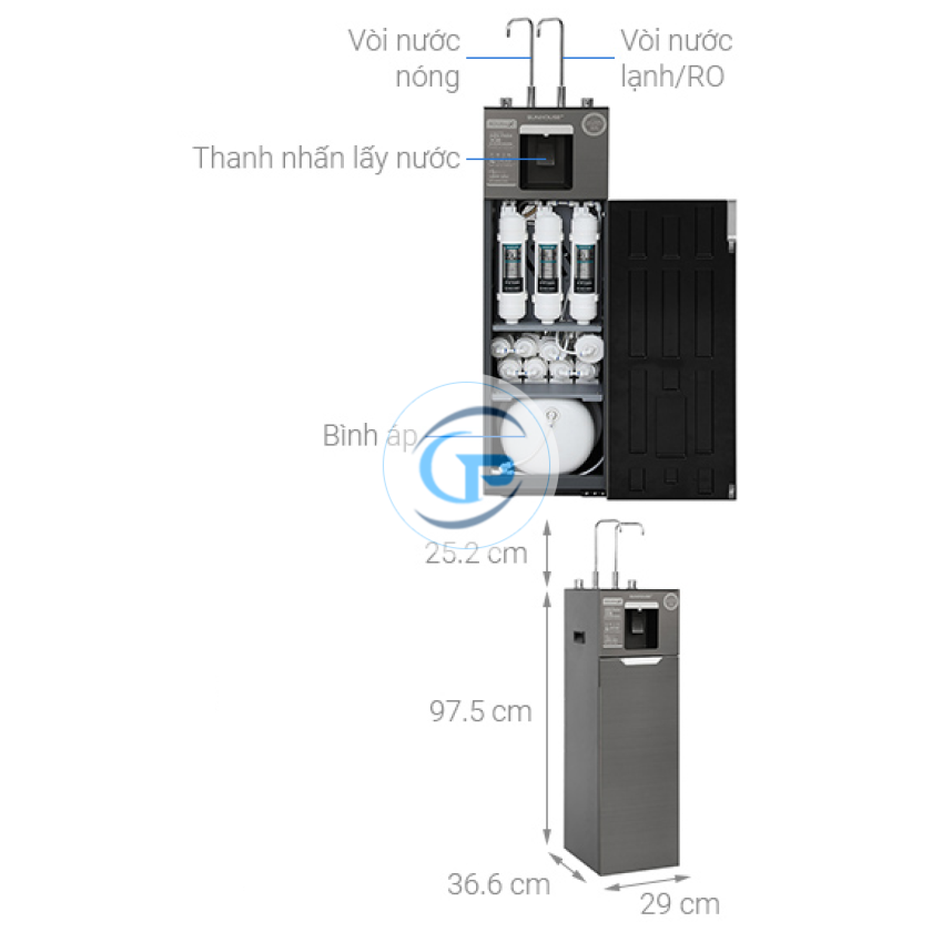 Máy lọc nước RO nóng nguội lạnh Hydrogen Sunhouse UltraX SHA76658SH 11 lõi