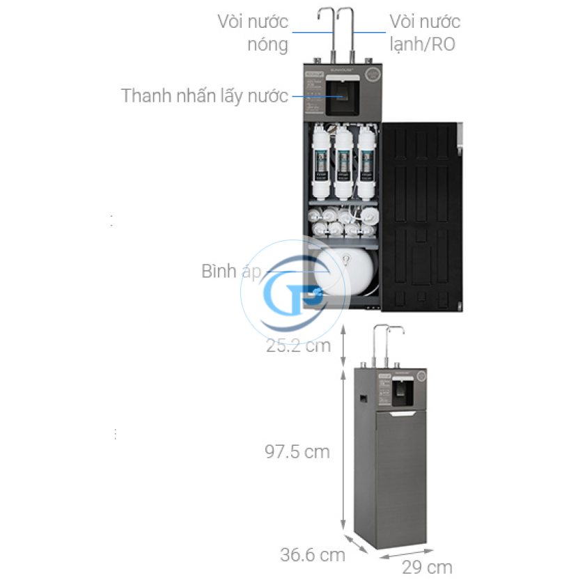 Máy lọc nước RO nóng nguội lạnh Hydrogen Sunhouse UltraX SHA76668SH 11 lõi