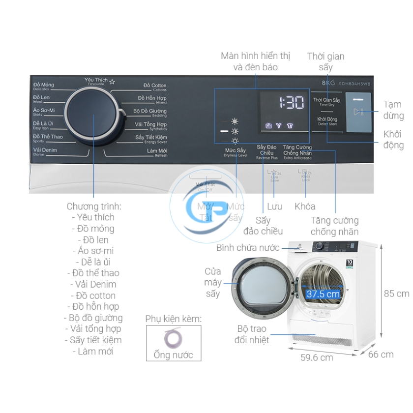 Máy sấy bơm nhiệt Electrolux UltimateCare 8 kg EDH804H5WB
