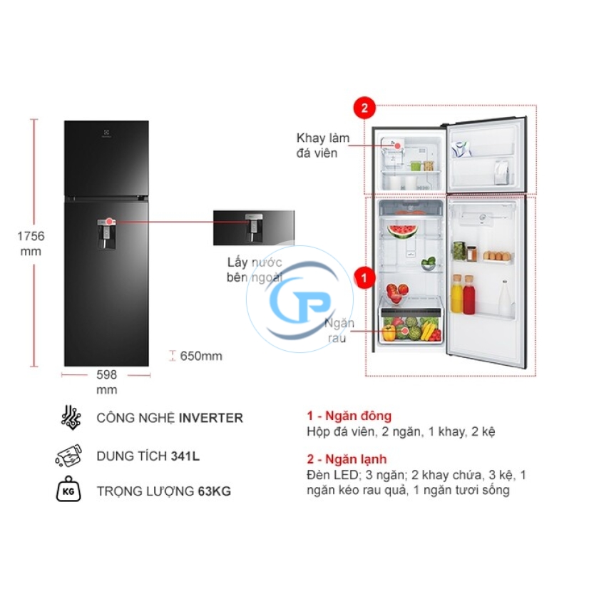 Tủ Lạnh Electrolux Inverter 314 Lít ETB3740M-H