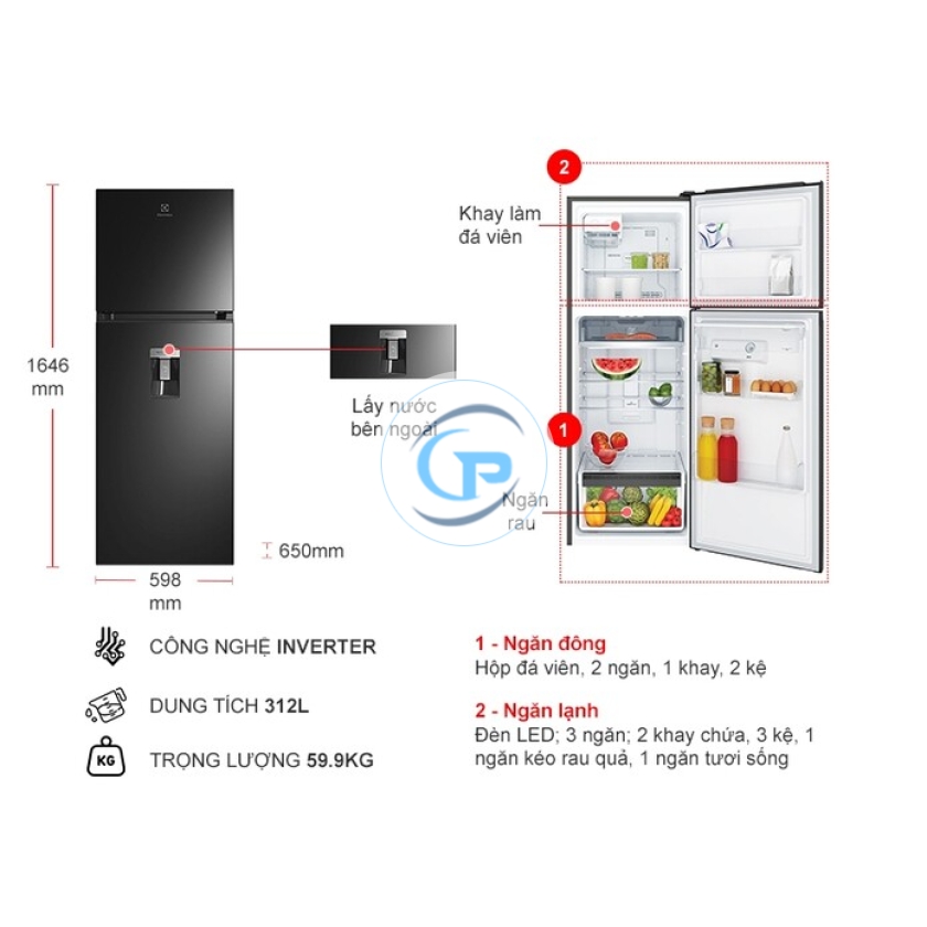 Tủ Lạnh Electrolux Inverter 312 Lít ETB3440M-H