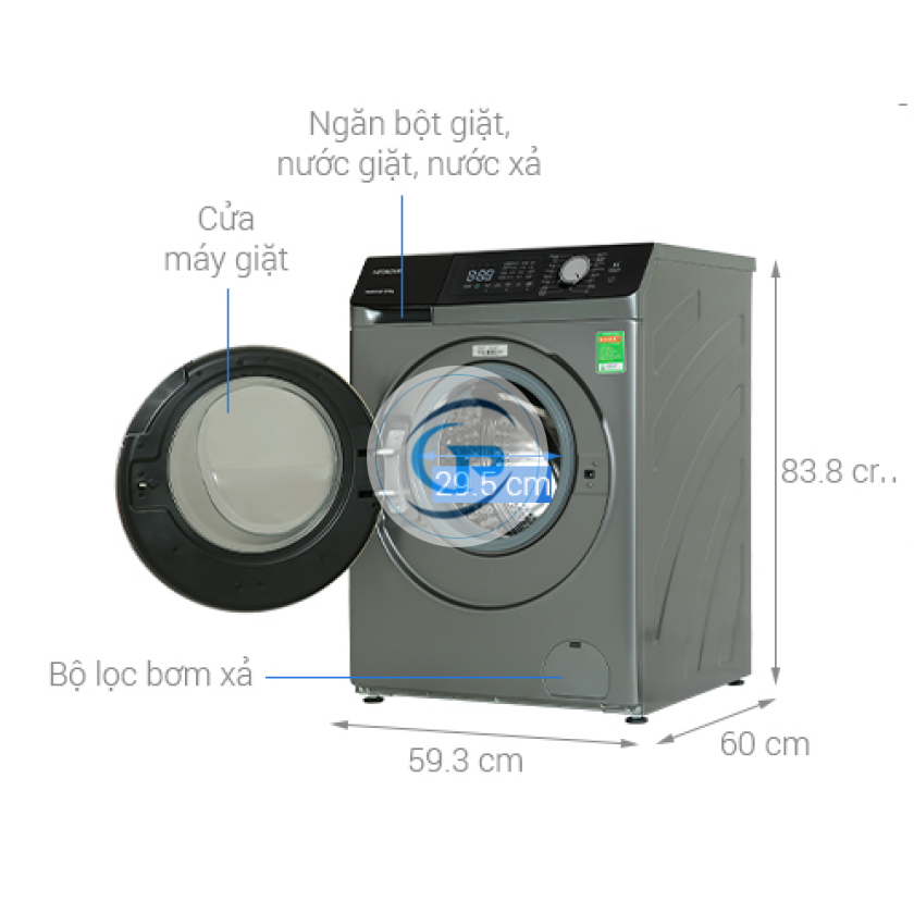 Máy giặt sấy Hitachi Inverter giặt 8.5 kg - sấy 5 kg BD-D852HVOS