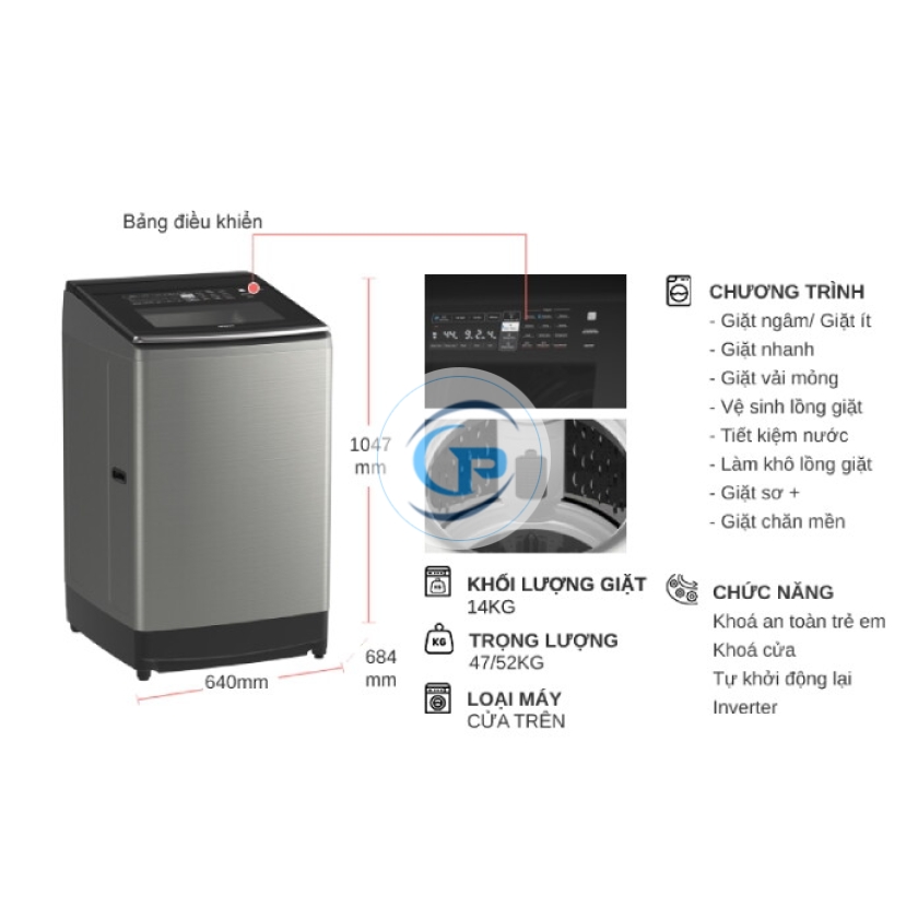 Máy giặt Hitachi Inverter 14 kg SF-140TCV SL